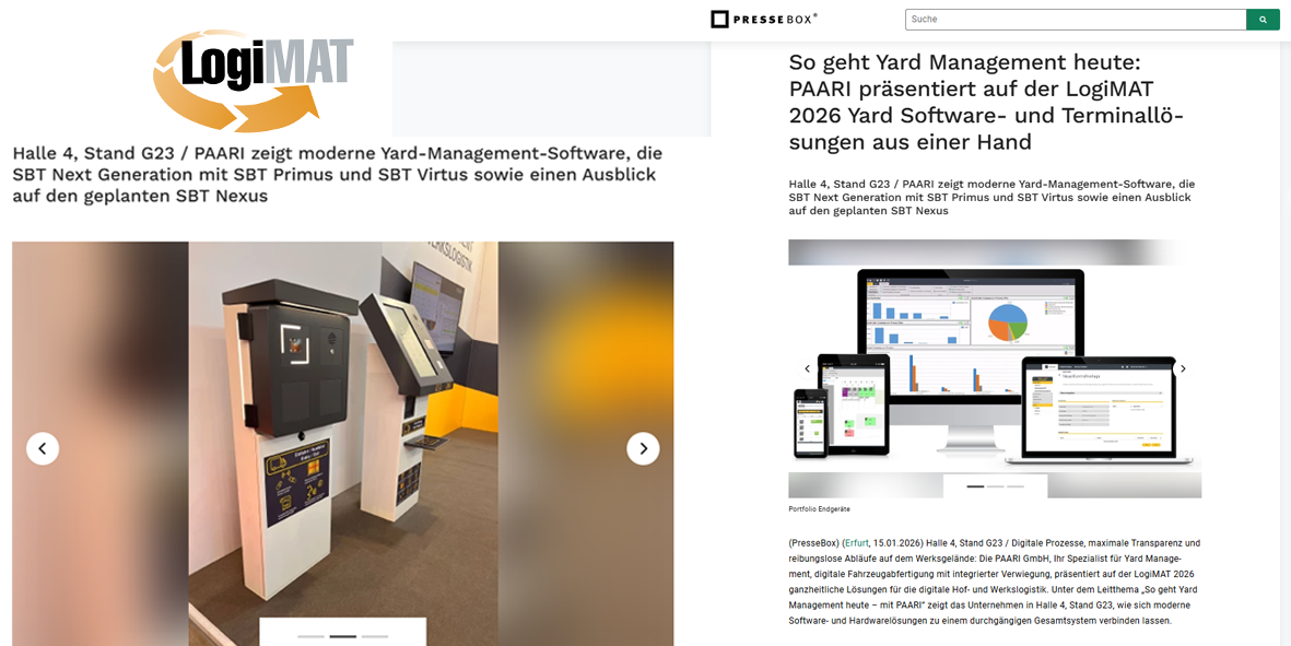 Vorbericht LogiMAT Pressebox Yard Management Lösungen made by PAARI